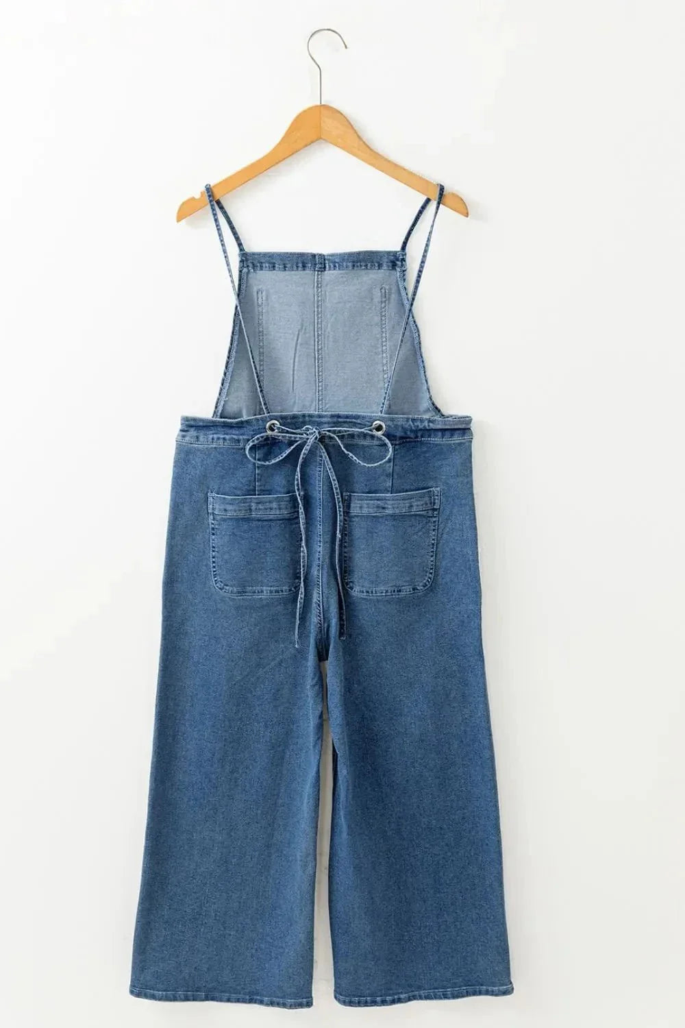 Adjustable Tie Straps Wide Leg Denim Overalls - VILLA FASHION