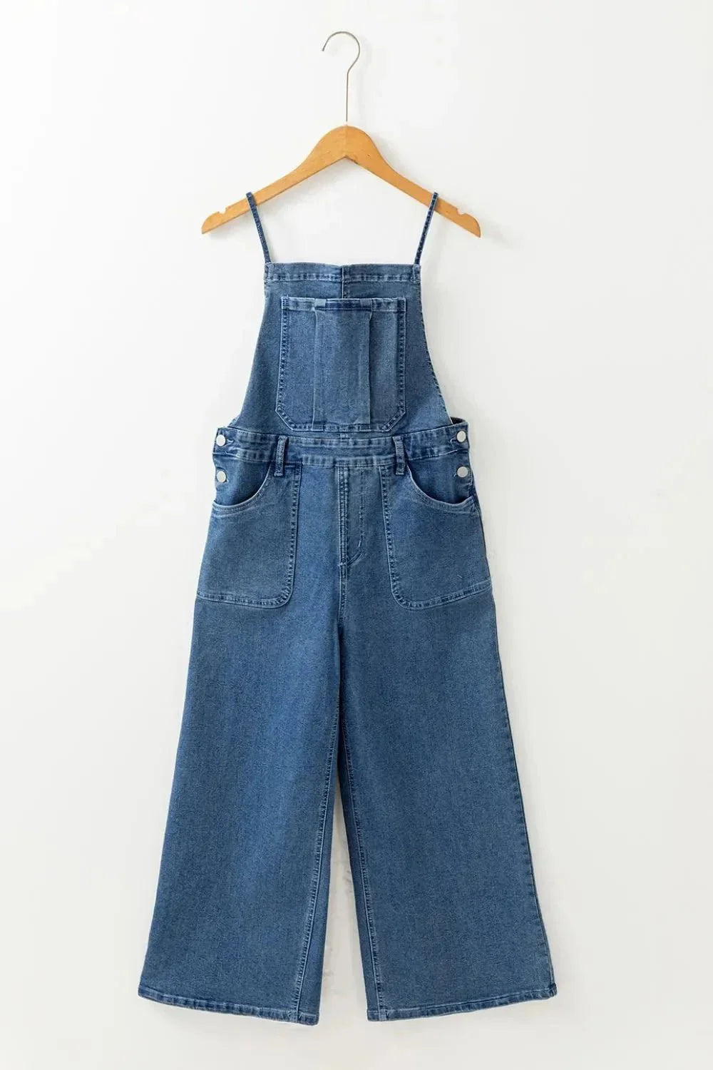 Adjustable Tie Straps Wide Leg Denim Overalls - VILLA FASHION