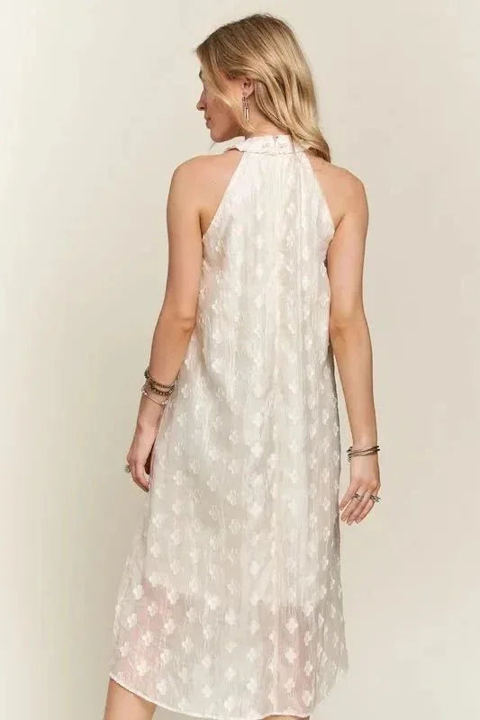ADORA Applique Pearl Detail Grecian Neck Midi Dress - VILLA FASHION