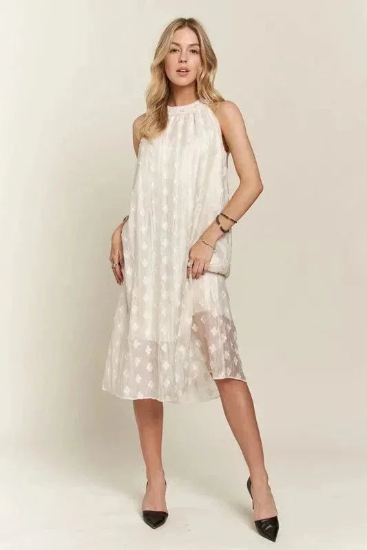 ADORA Applique Pearl Detail Grecian Neck Midi Dress - VILLA FASHION