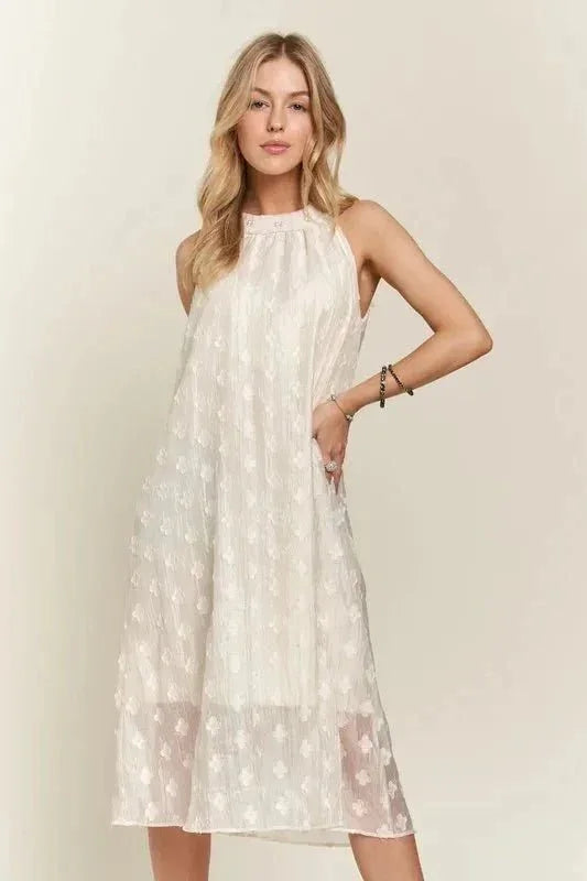 ADORA Applique Pearl Detail Grecian Neck Midi Dress - VILLA FASHION