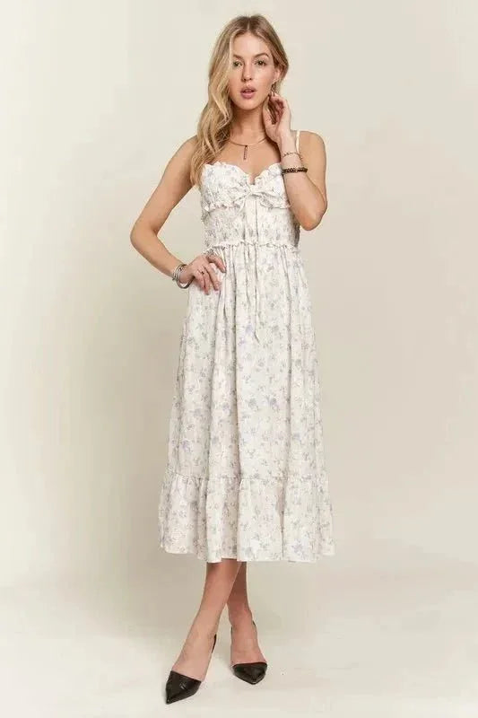 ADORA Smocked Floral Sweetheart Neck Cami Dress - VILLA FASHION