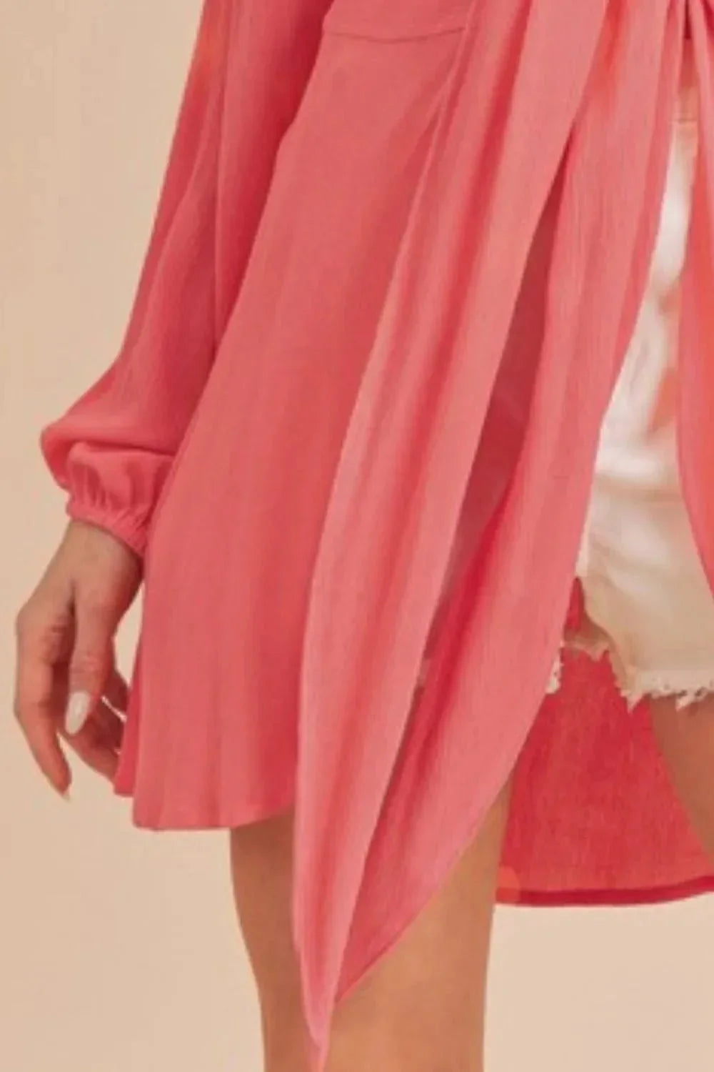 Aemi + Co Tied Collared Neck Long Sleeve Top - VILLA FASHION