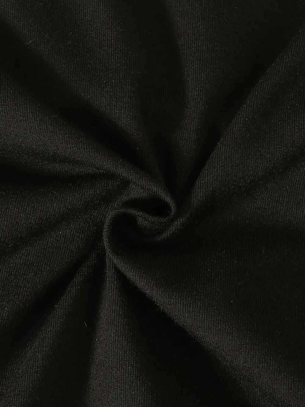 Black polyester and elastane fabric close-up for children's teddy bear round neck top and pants set