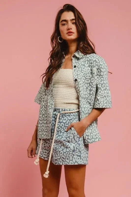 BiBi Rope Belt Leopard Shorts - VILLA FASHION