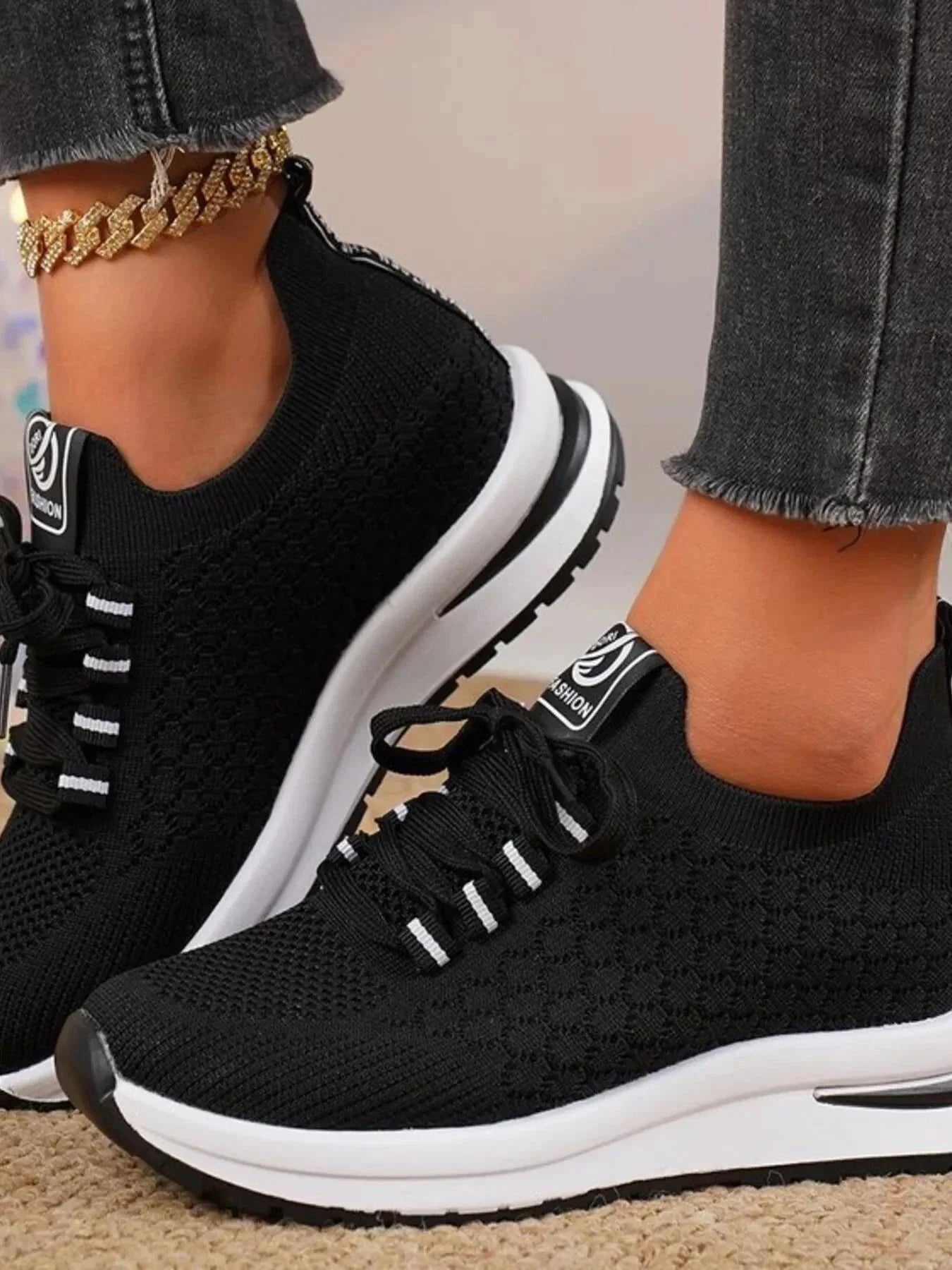 Breathable Mesh Lace Up Sneakers - VILLA FASHION