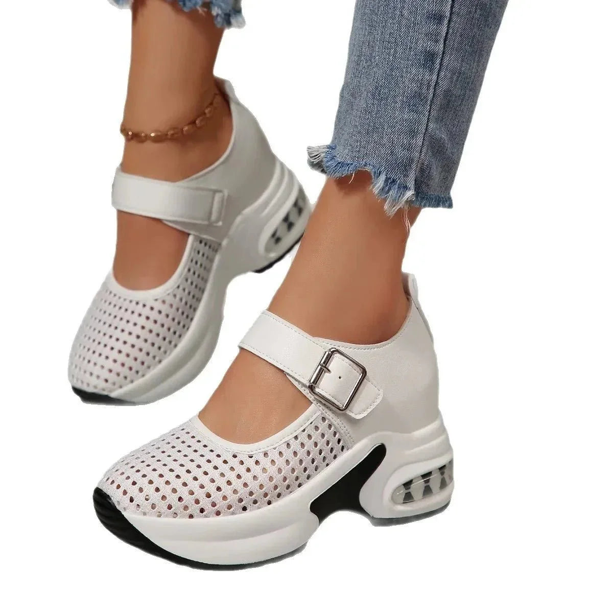 Breathable Mesh Platform Sneakers - VILLA FASHION