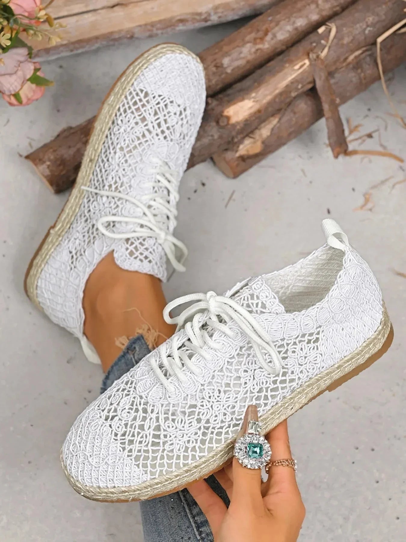 Breathable Woven Lace Up Sneakers - VILLA FASHION