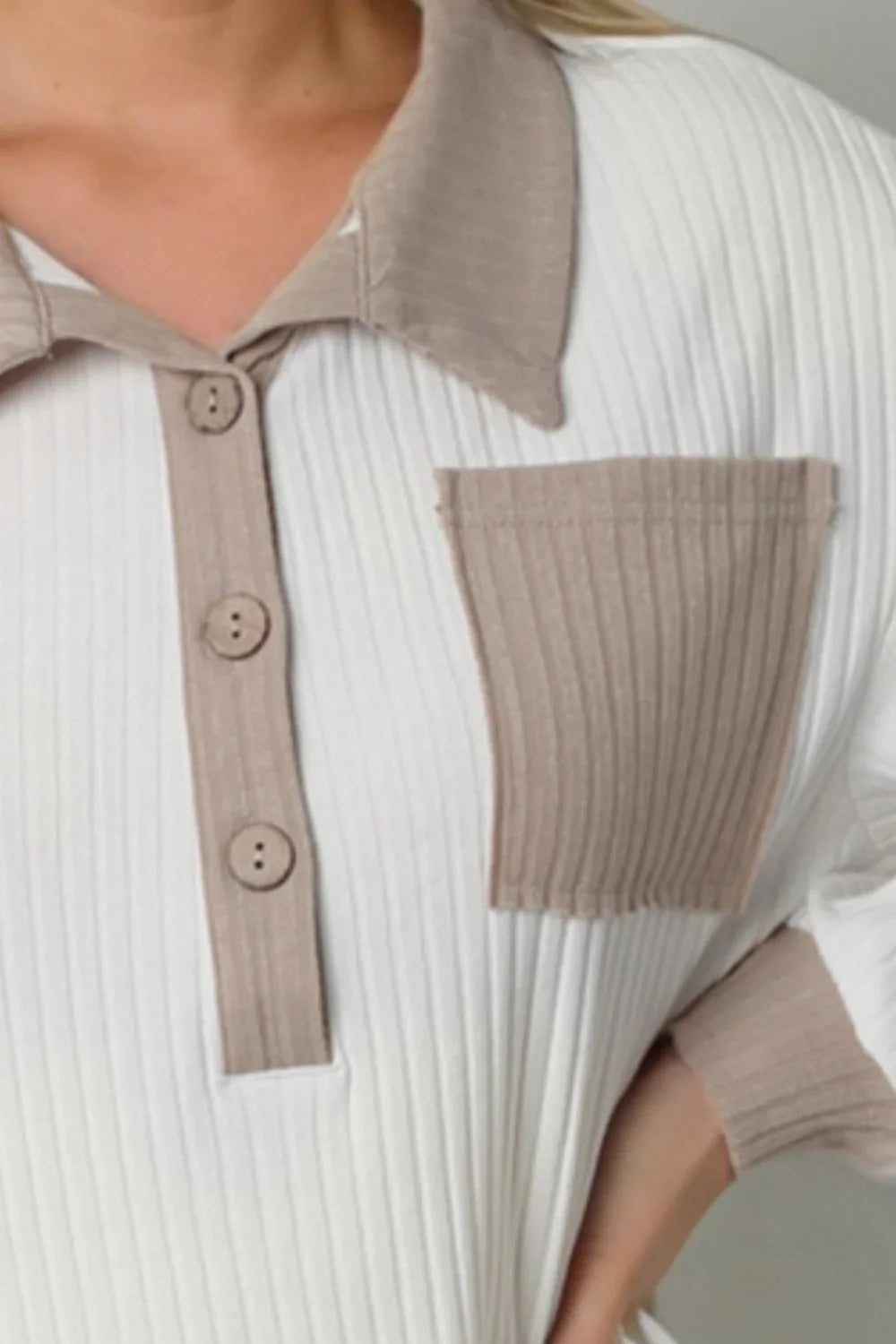 Contrast Collared Neck Top - VILLA FASHION