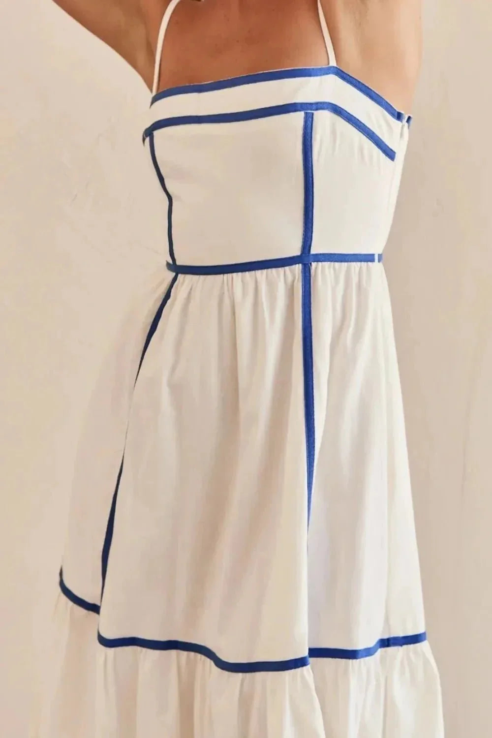 Contrast Trim Square Neck Midi Cami Dress - VILLA FASHION