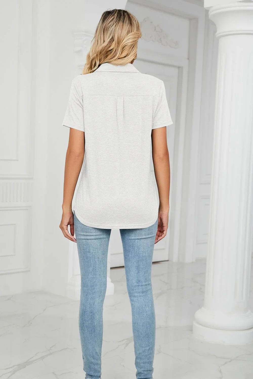 Curved Hem Johnny Collar Polo Shirt - VILLA FASHION