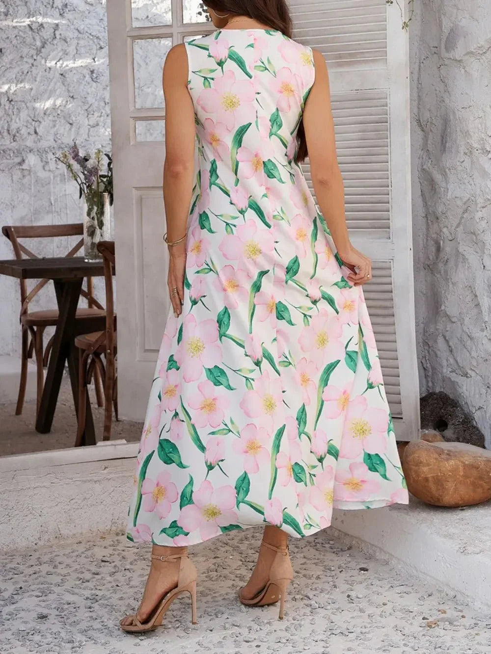 Devine Printed Sleeveless Maxi Dress - VILLA FASHION