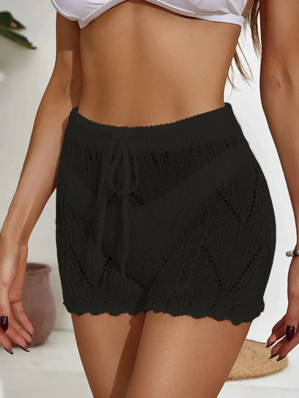 Drawstring Cutout Swim Shorts - VILLA FASHION