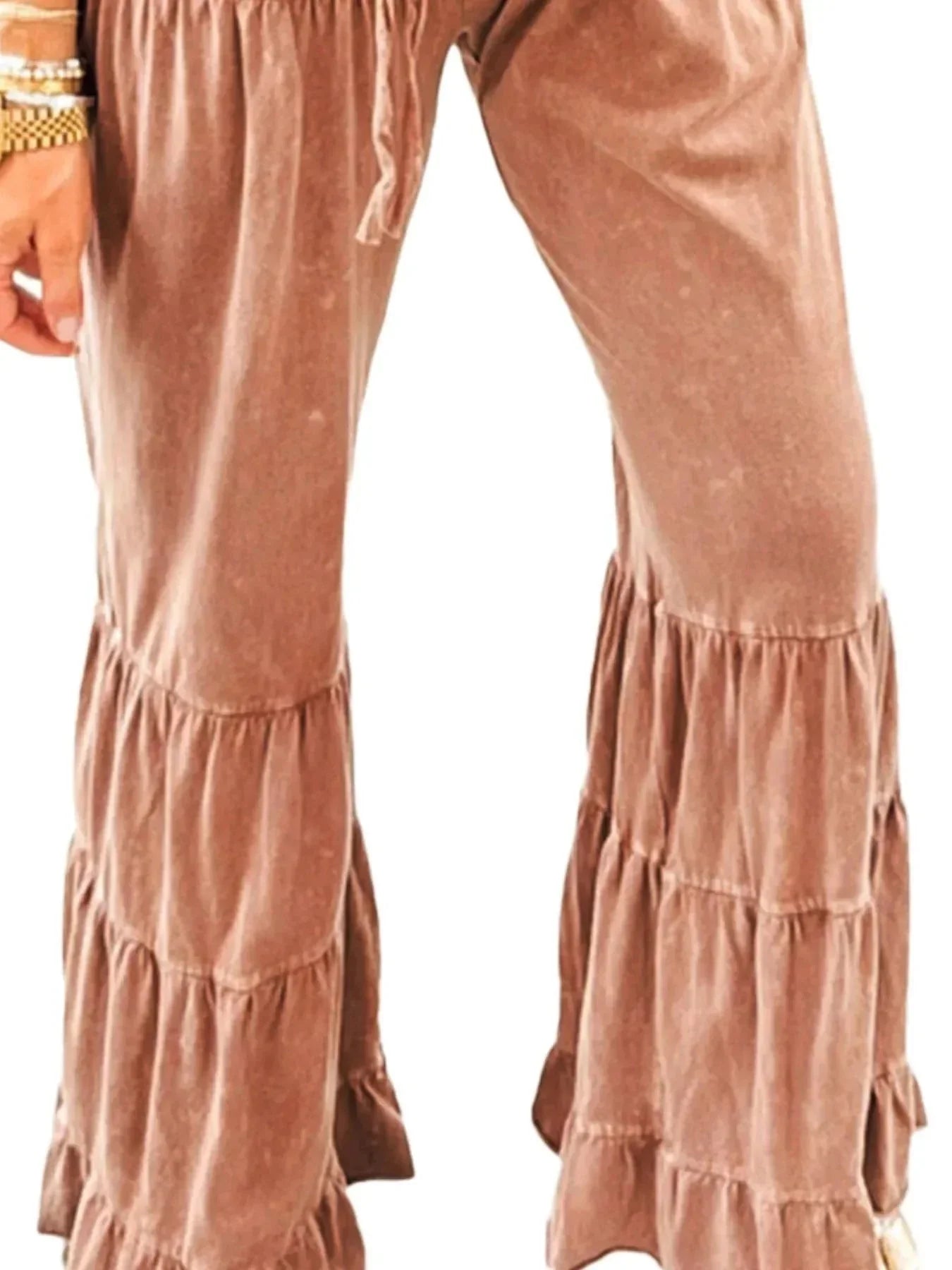 Drawstring Flare Ruffle Pants - VILLA FASHION