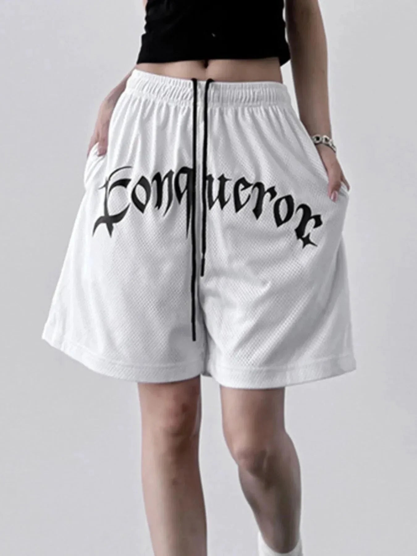 Drawstring Letter Shorts - VILLA FASHION