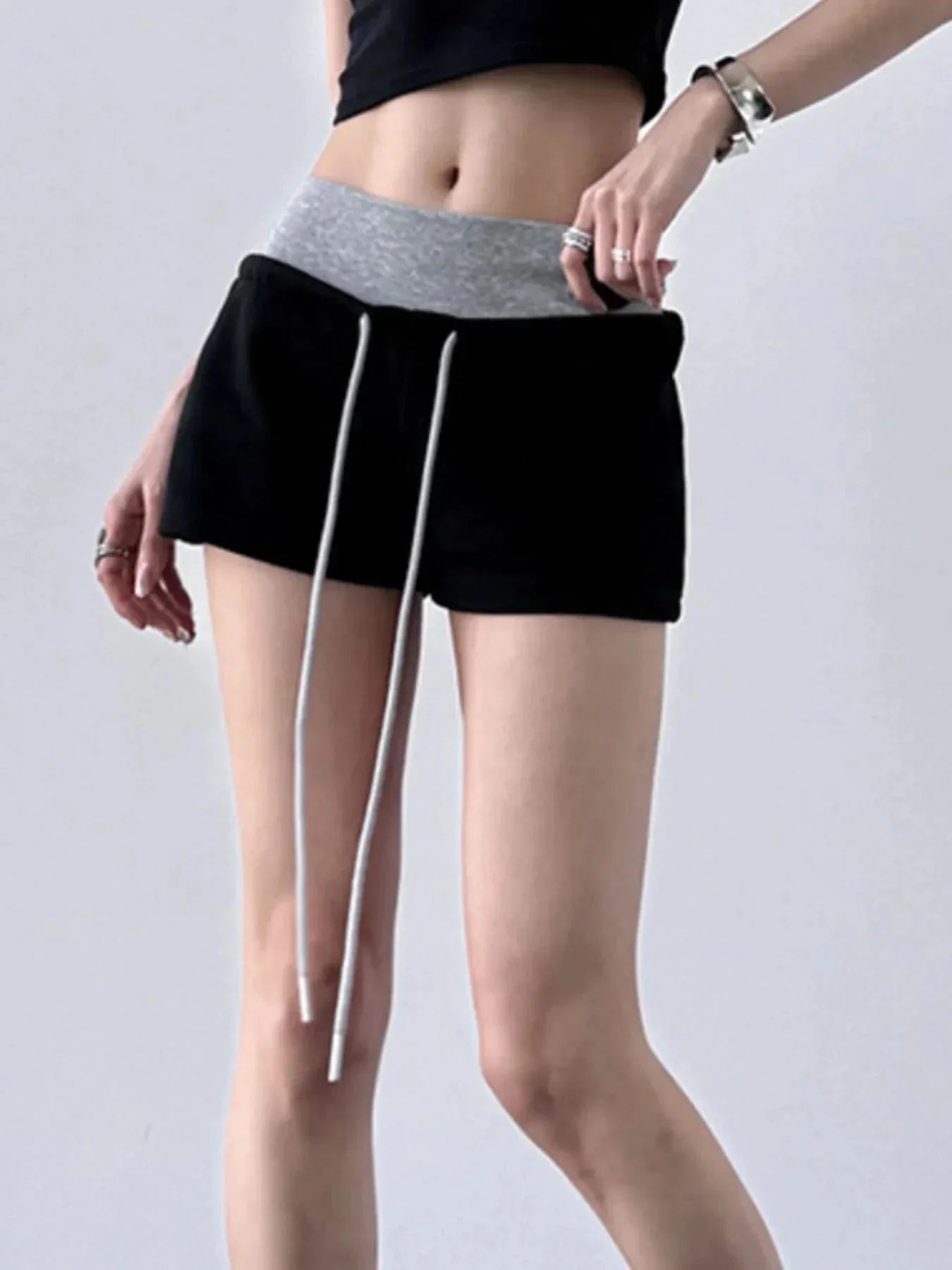 Drawstring Shorts with Contrast Waistband - VILLA FASHION