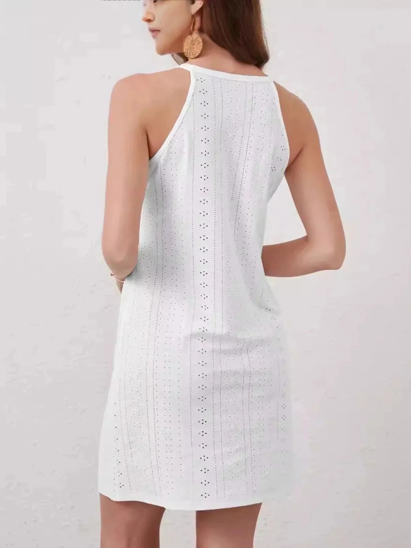 Eyelet Flower Sleeveless Mini Dress - VILLA FASHION