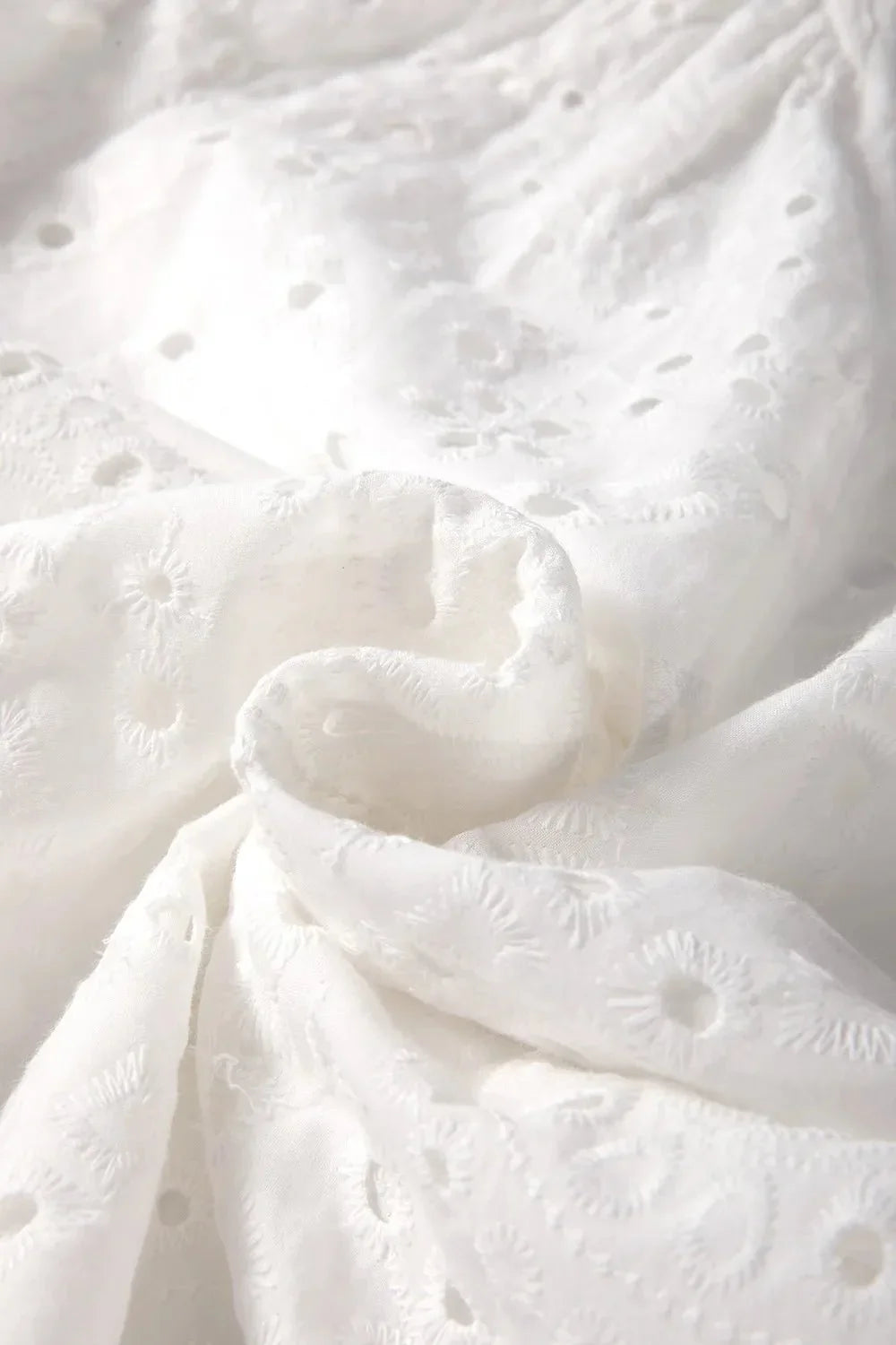 Eyelet V - Neck Long Sleeve Blouse - VILLA FASHION