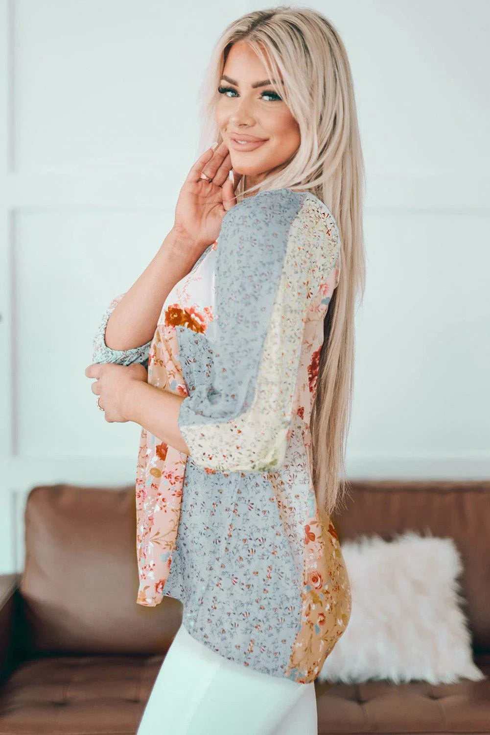 Floral V - Neck Babydoll Blouse - VILLA FASHION
