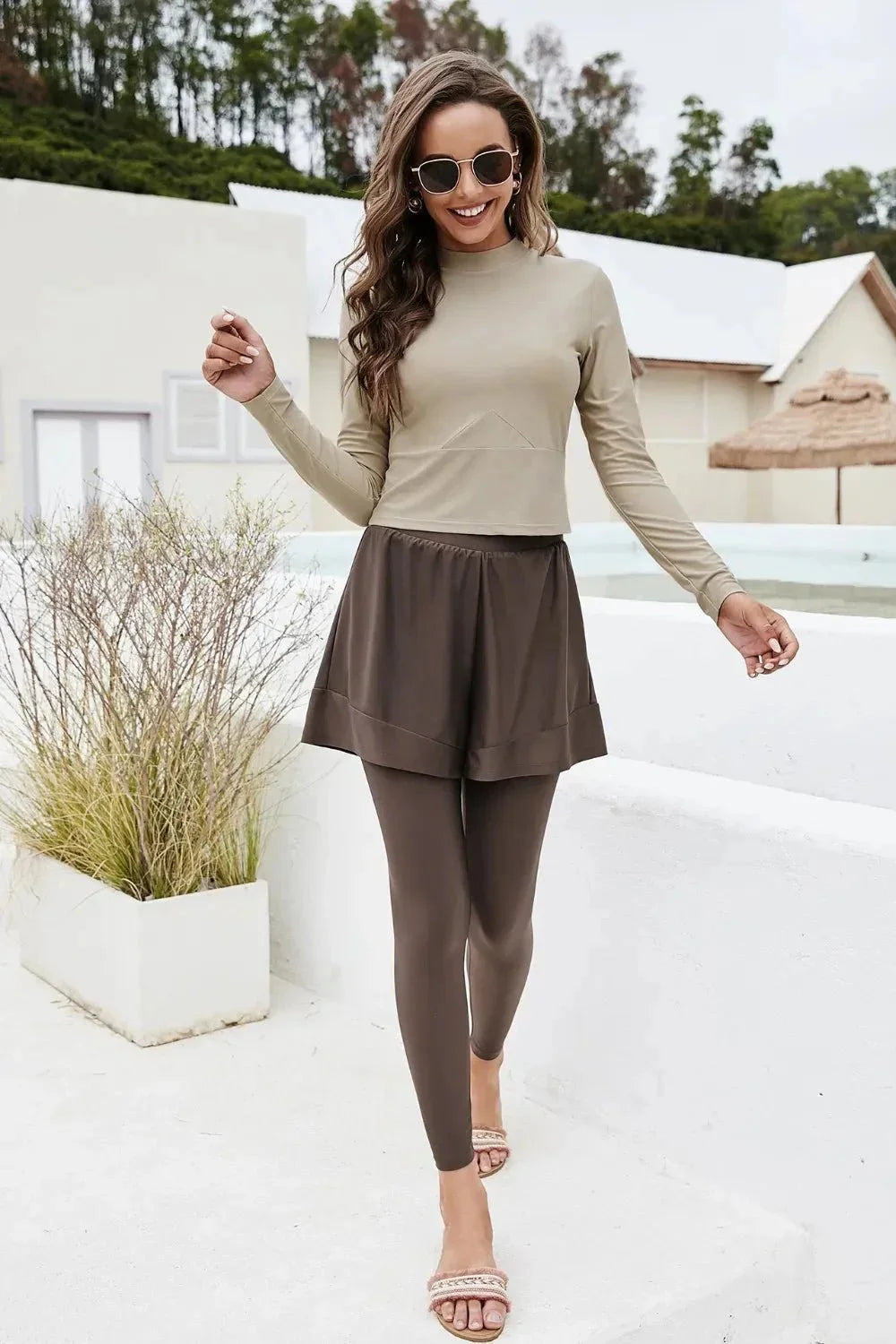 Long Sleeve Top and Pants Swim Set - VILLA FASHION