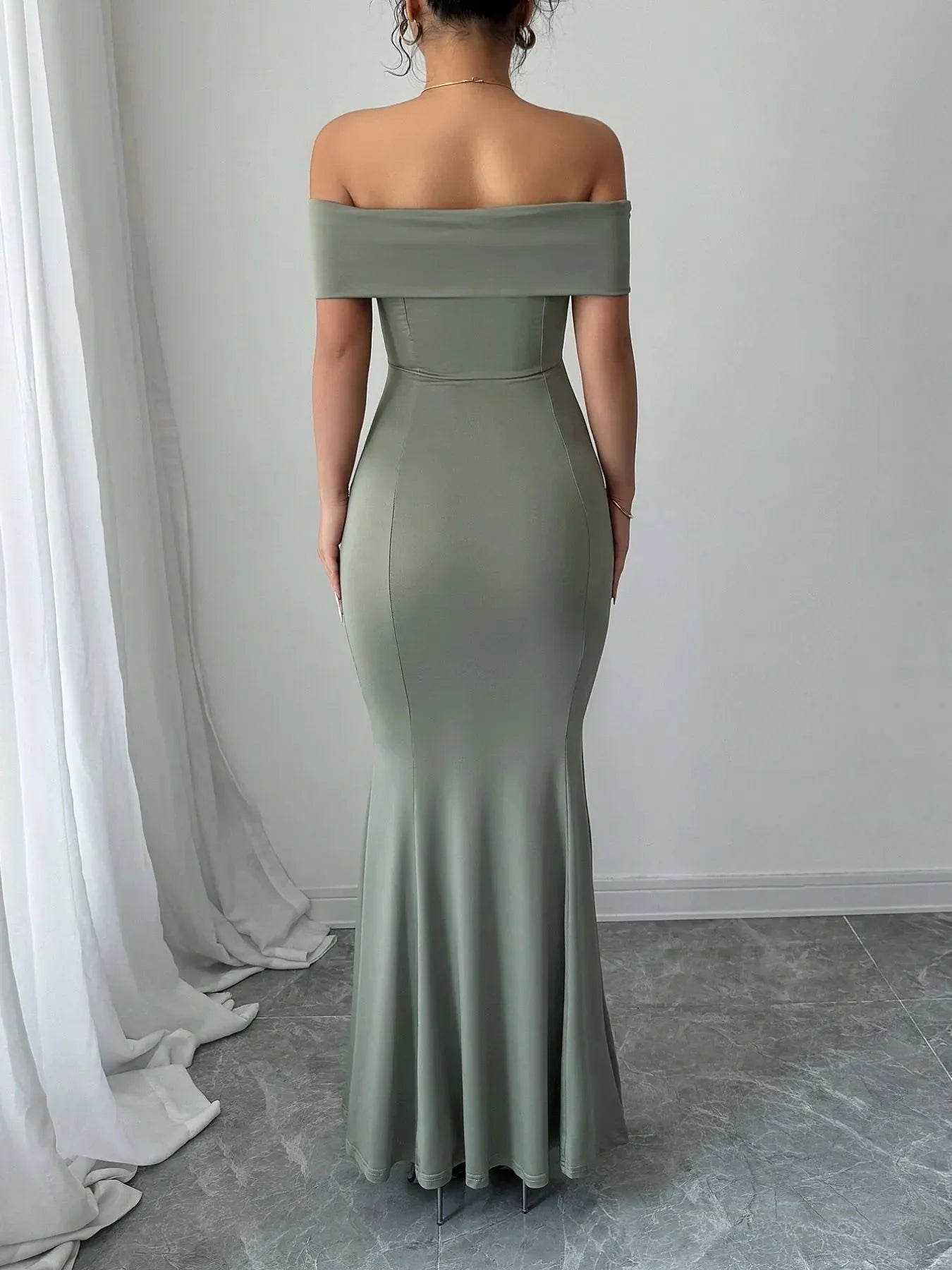Off - Shoulder Mermaid Maxi Dress - VILLA FASHION