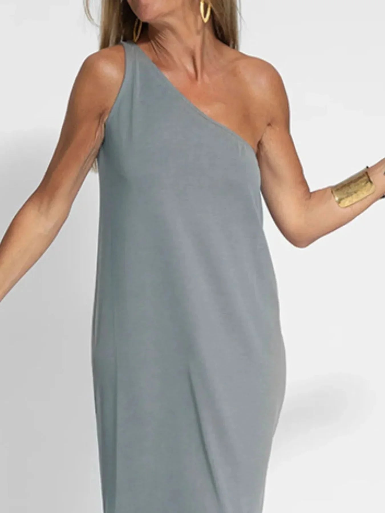One - Shoulder Maxi Dress with Side Slit - VILLA FASHION