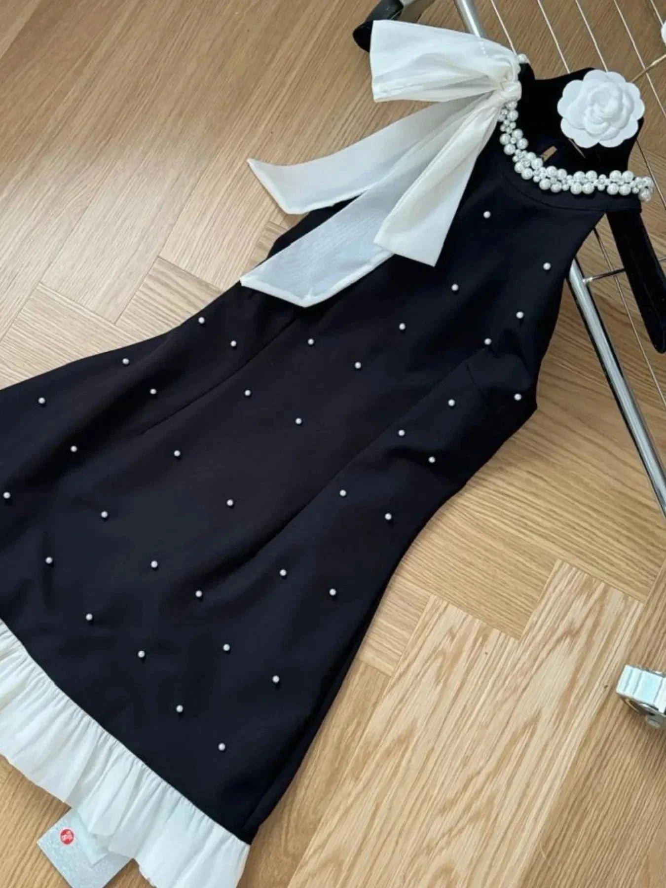 Pearl Detail Sleeveless Mini Dress - VILLA FASHION