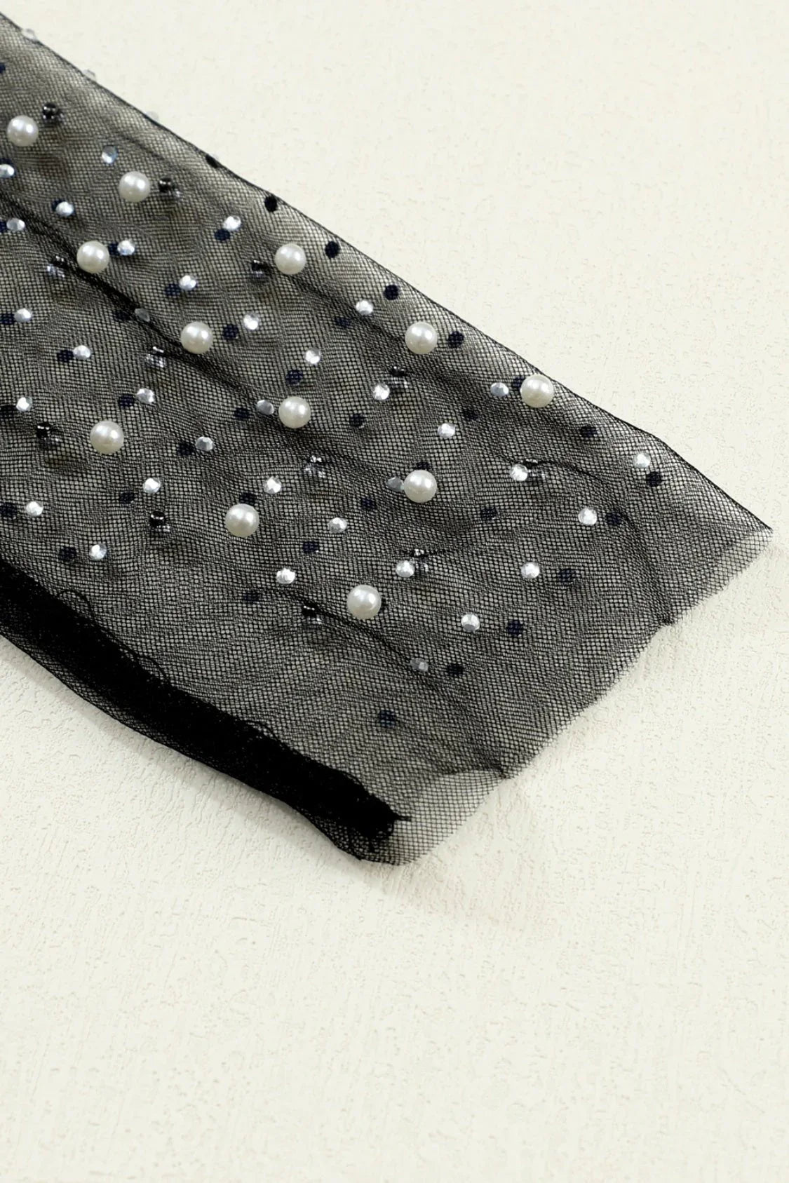 Pearl Long Sleeve Mesh Cropped Top - VILLA FASHION