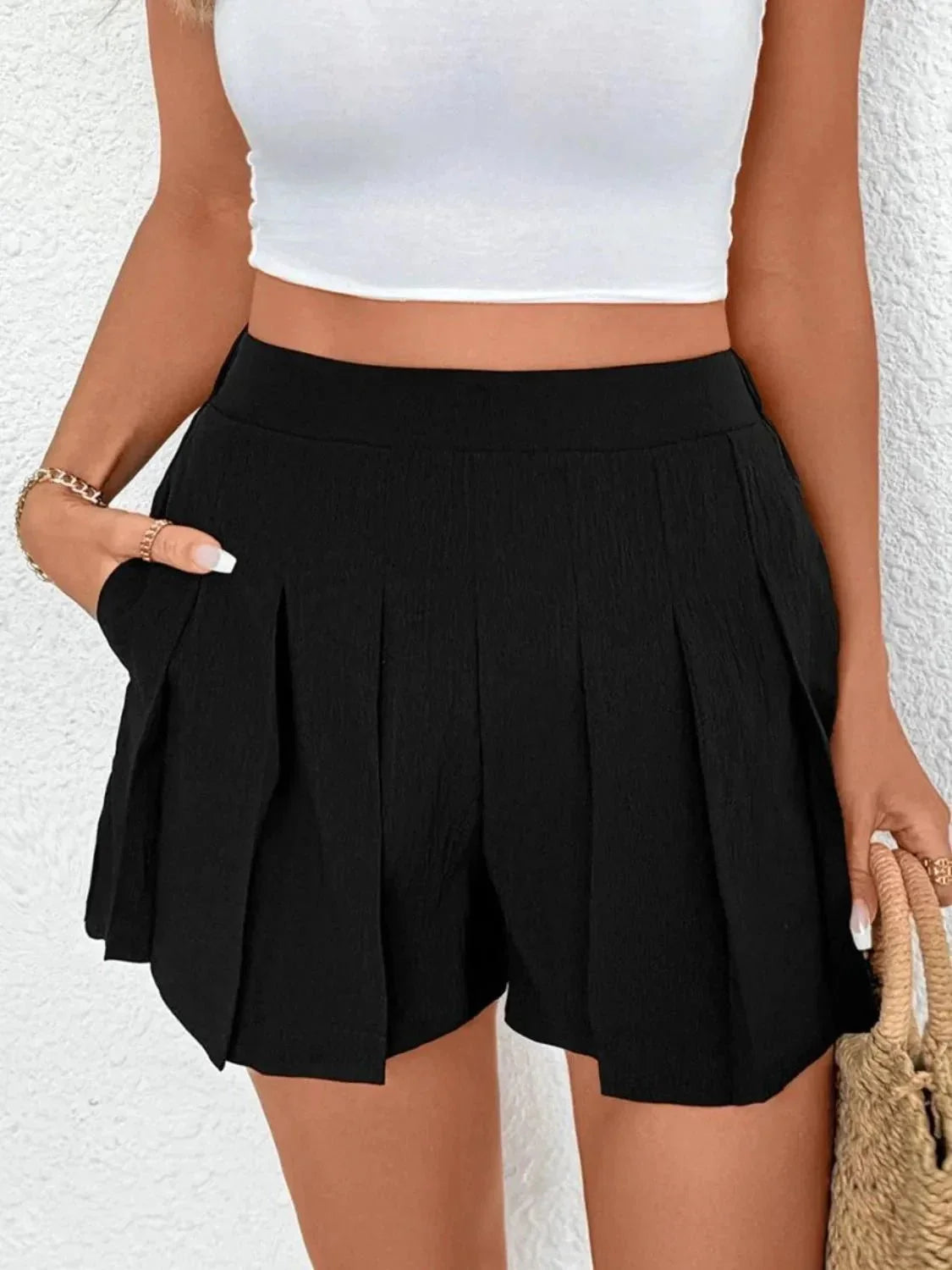 Pleated Shorts with Pockets - VILLA FASHION