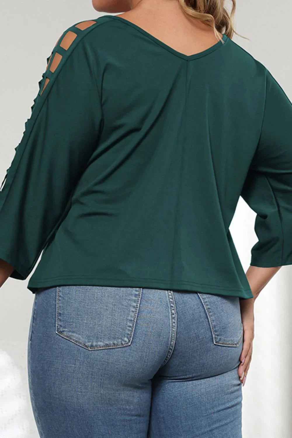 Plus Size Cutout Three - Quarter Sleeve Blouse - VILLA FASHION