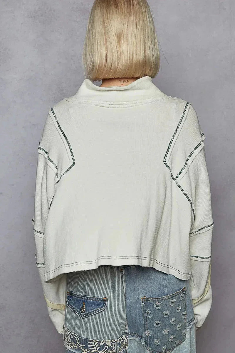 POL Contrast Stitching Zip Front Sweatshirt - VILLA FASHION