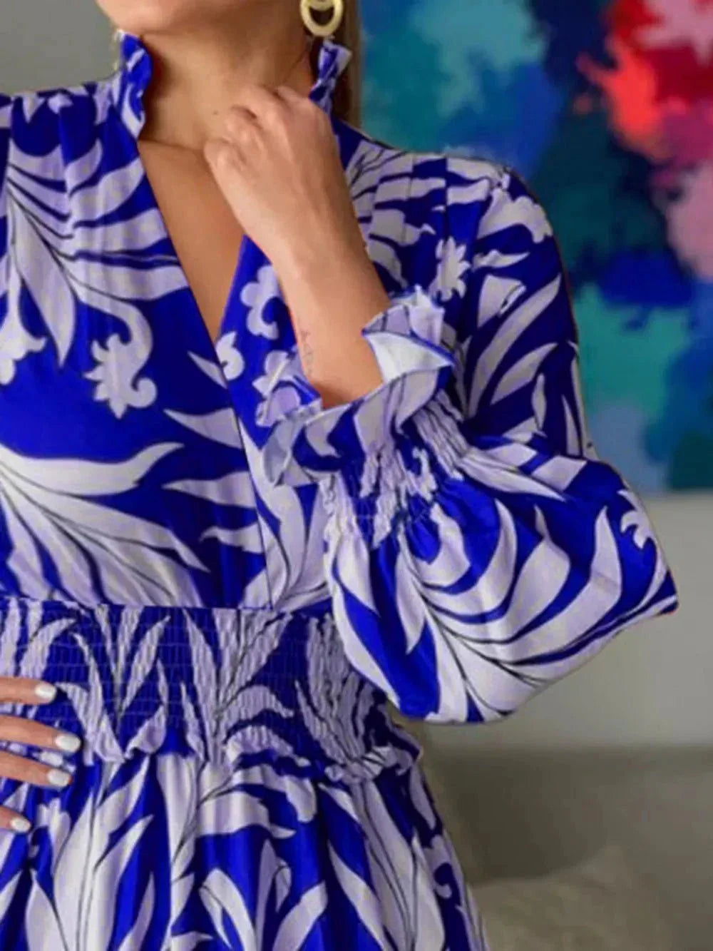 Printed Flounce Sleeve Maxi Dress - VILLA FASHION
