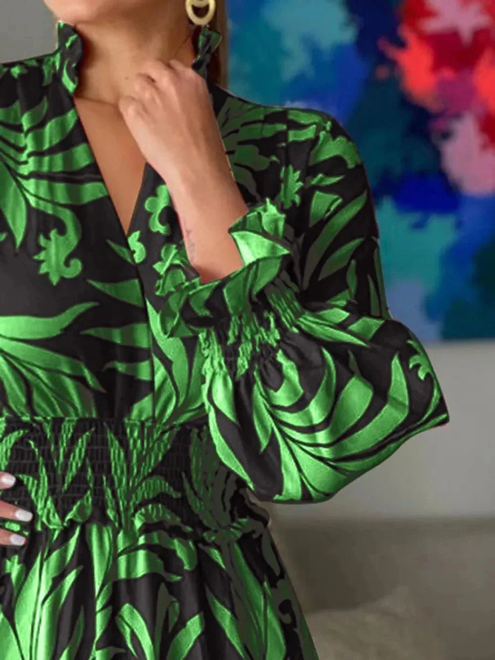 Printed Flounce Sleeve Maxi Dress - VILLA FASHION