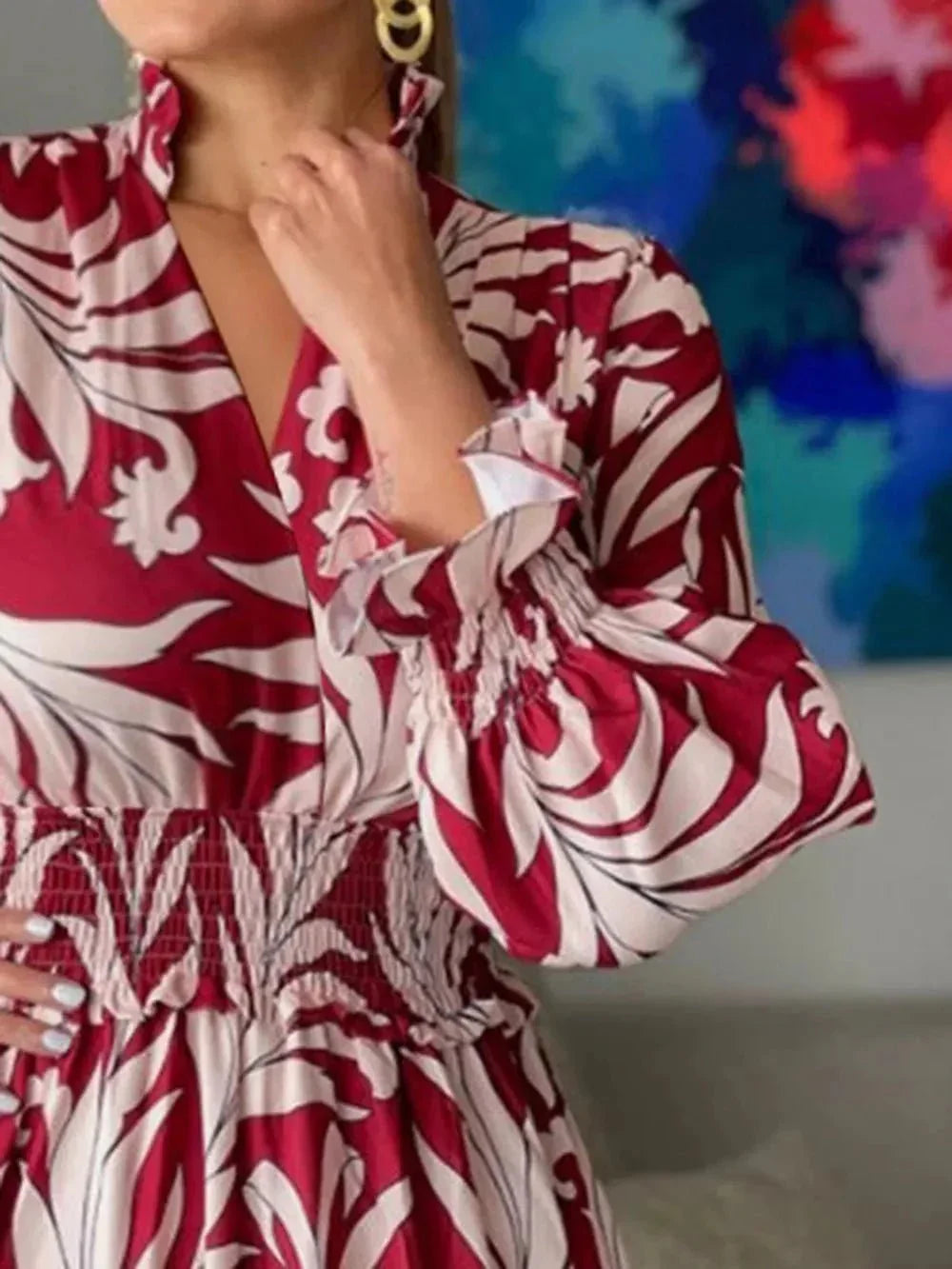 Printed Flounce Sleeve Maxi Dress - VILLA FASHION