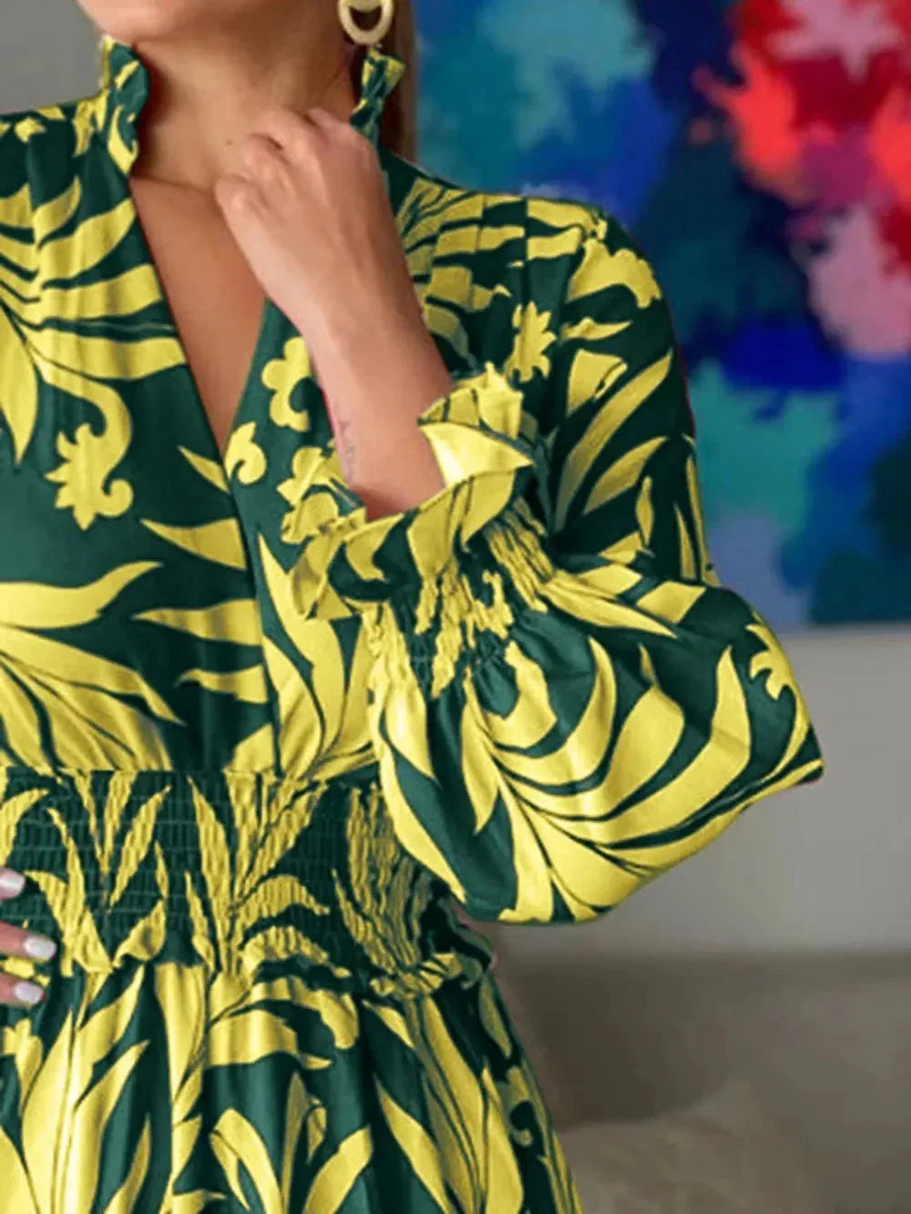 Printed Flounce Sleeve Maxi Dress - VILLA FASHION