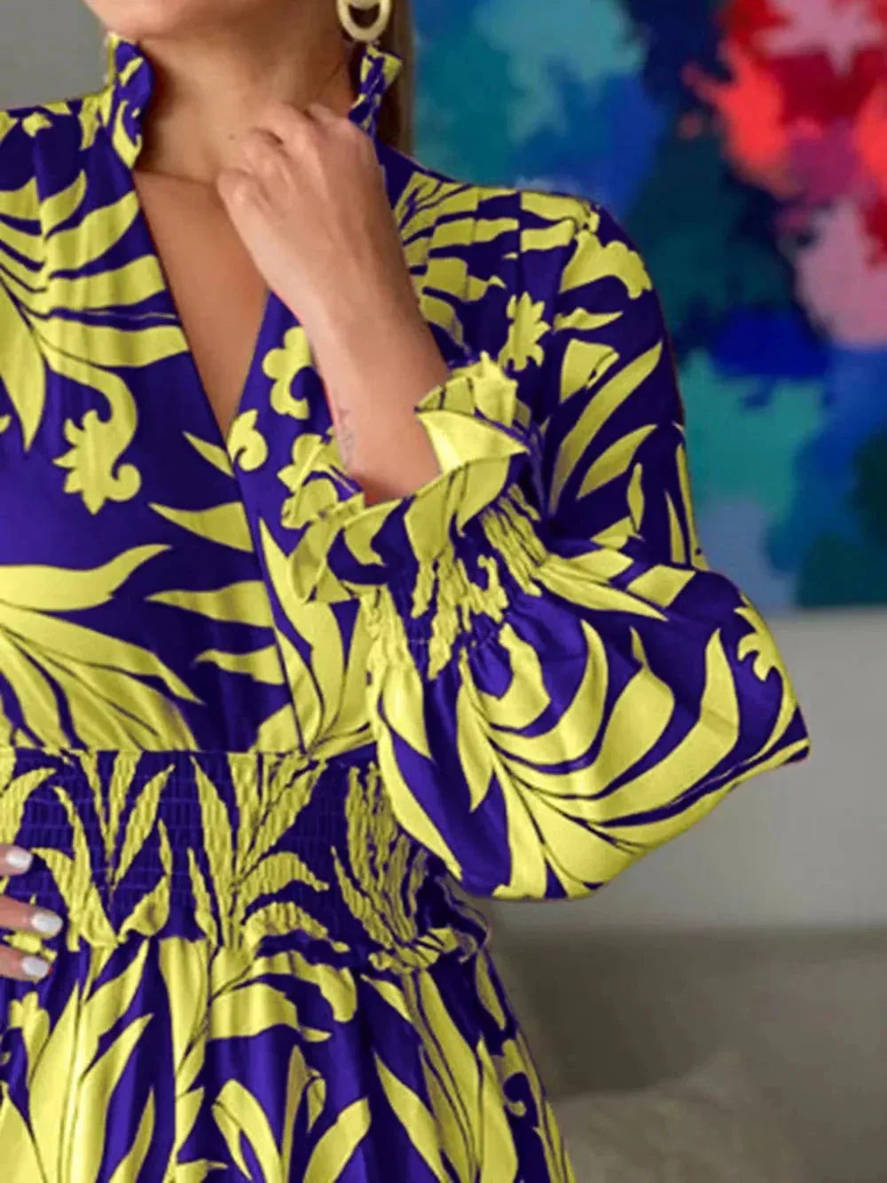 Printed Flounce Sleeve Maxi Dress - VILLA FASHION