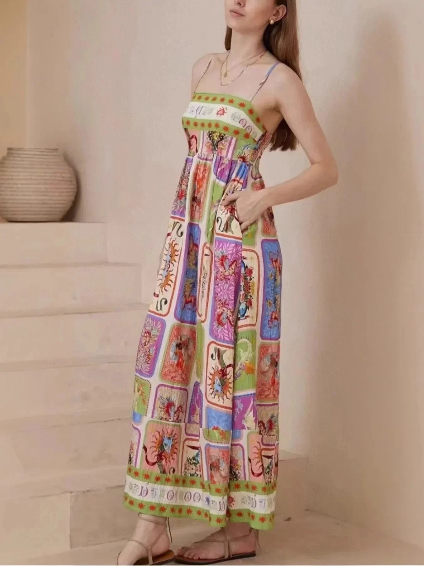 Printed Square Neck Cami Dress - VILLA FASHION