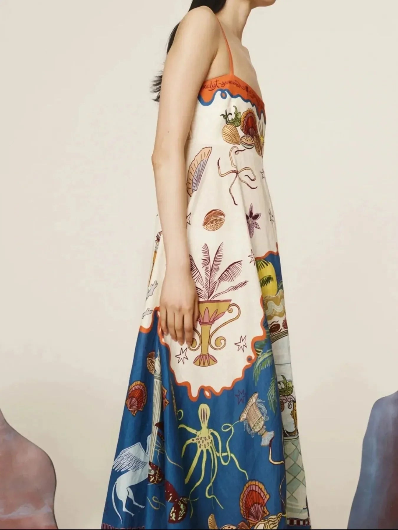 Printed Square Neck Maxi Cami Dress - VILLA FASHION