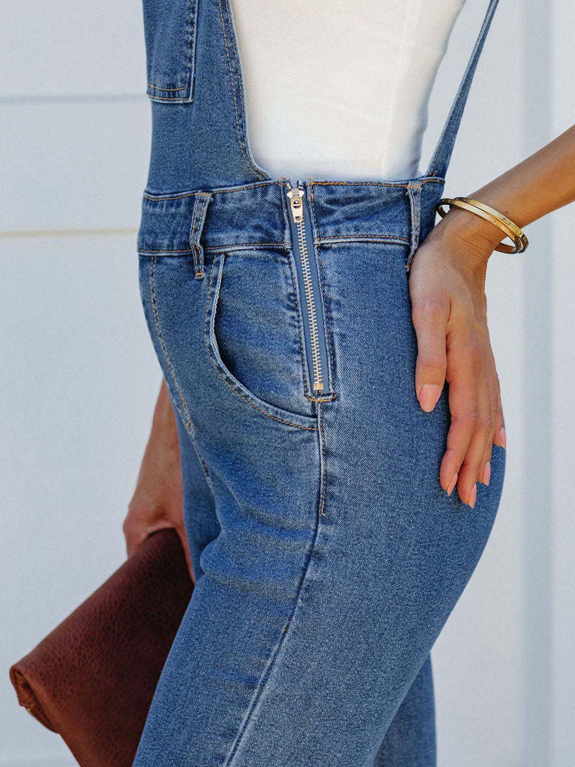 Raw Hem Denim Overall - VILLA FASHION