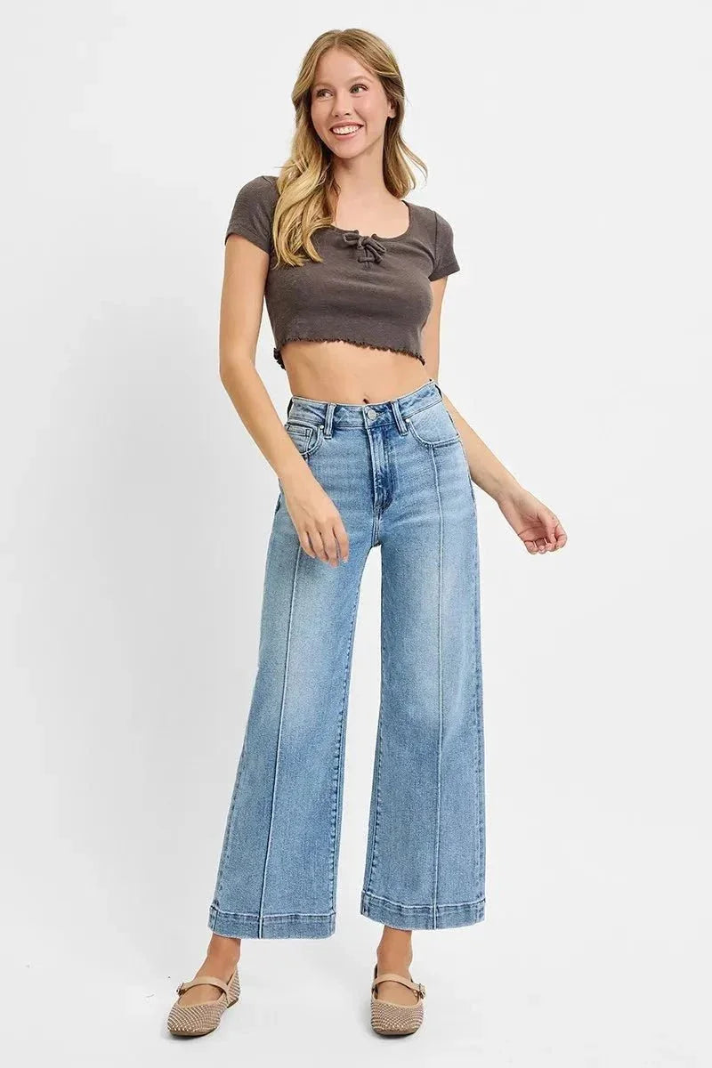 RISEN Full Size High Rise Crop Wide Leg Jeans Plus Size - VILLA FASHION