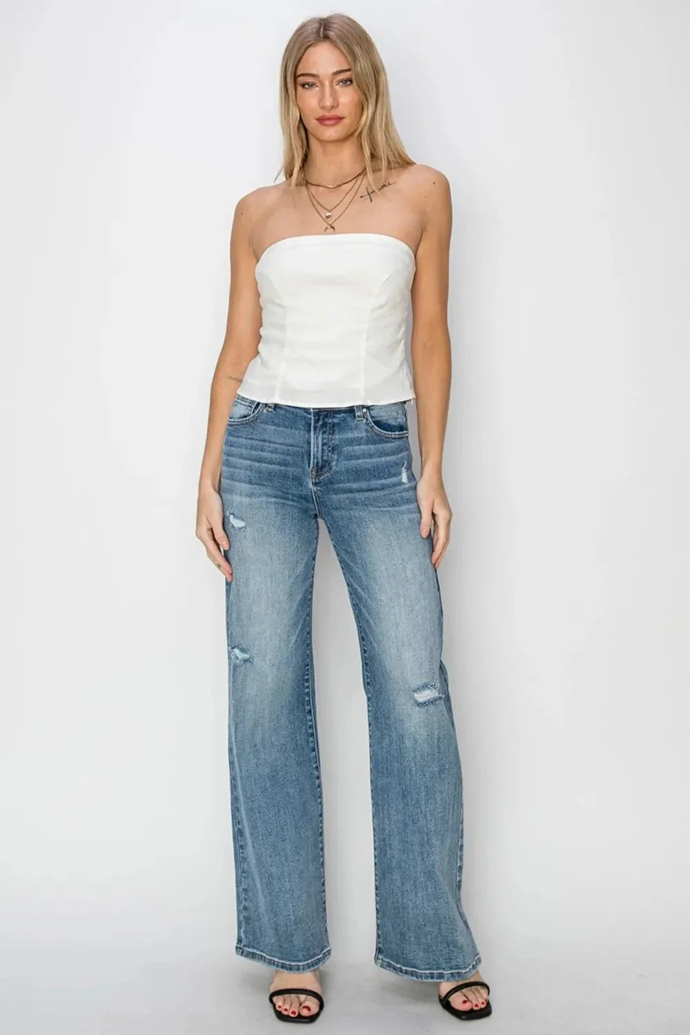RISEN Full Size High Waist Distressed Wide Leg Jeans - VILLA FASHION