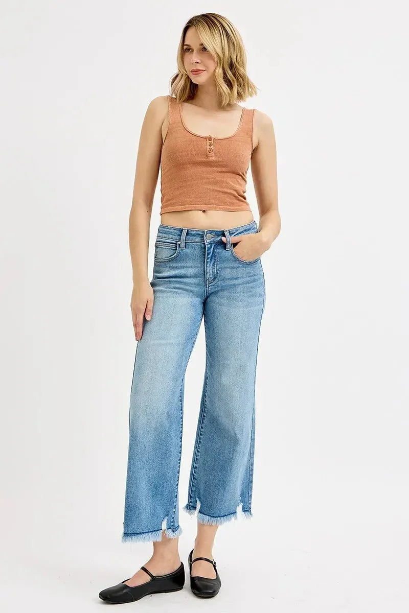 RISEN Full Size Mid Rise Crop Wide Leg Jeans Plus Size - VILLA FASHION