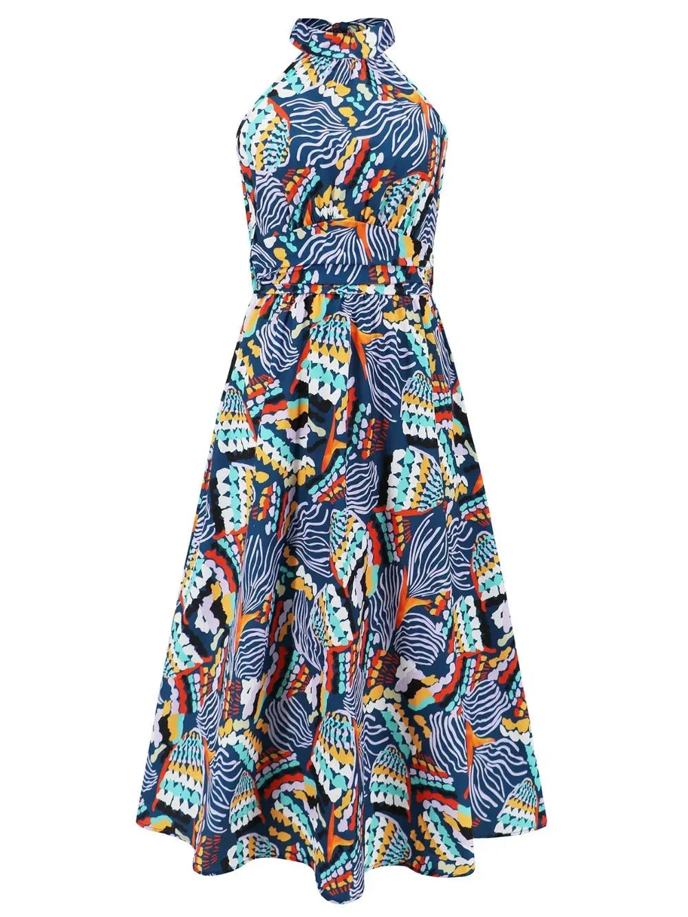 Ruched Printed Halter Neck Dress - VILLA FASHION