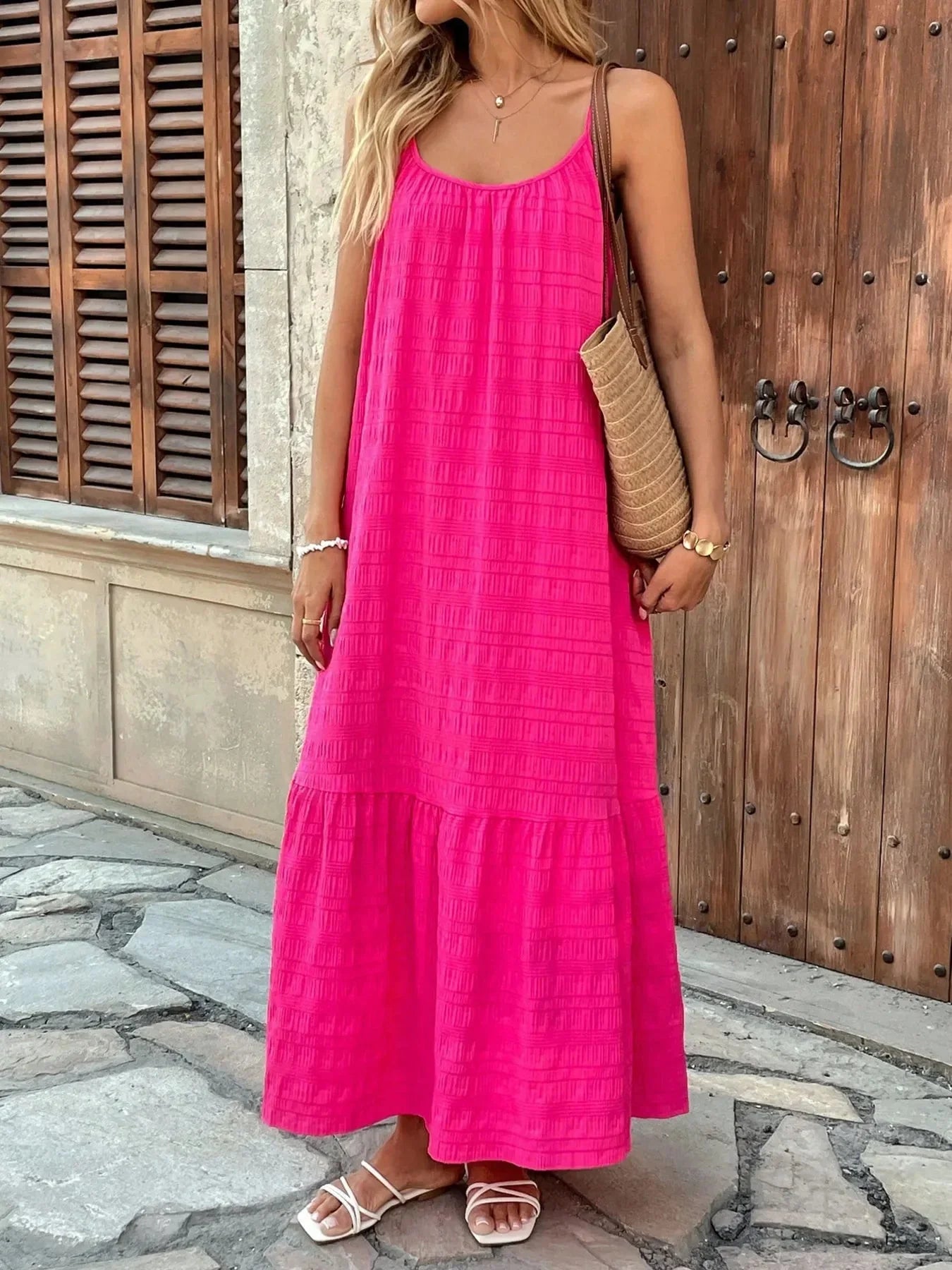 Scoop Neck Tiered Maxi Cami Dress - VILLA FASHION