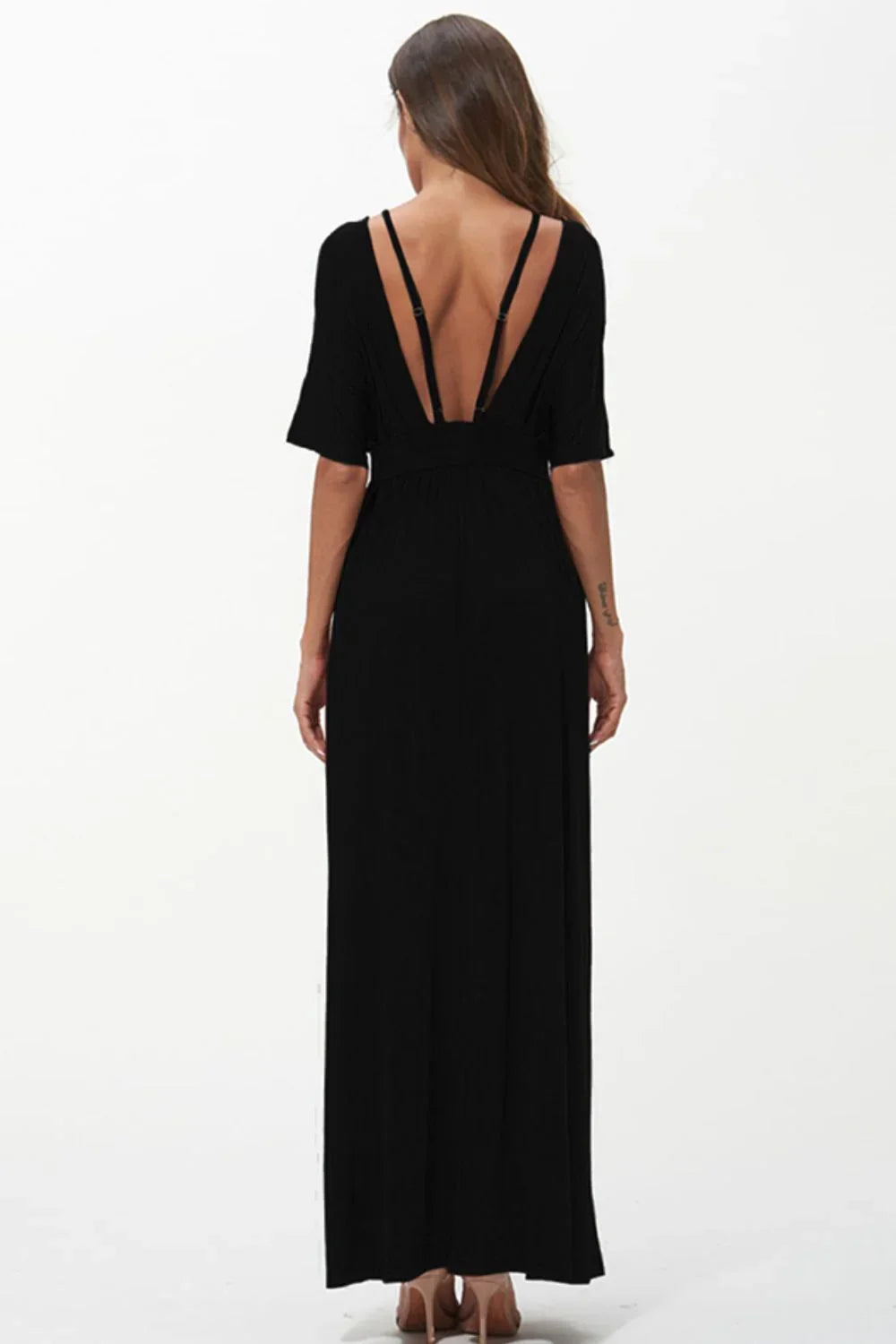 Shiny Strappy Neck Maxi Dress - VILLA FASHION