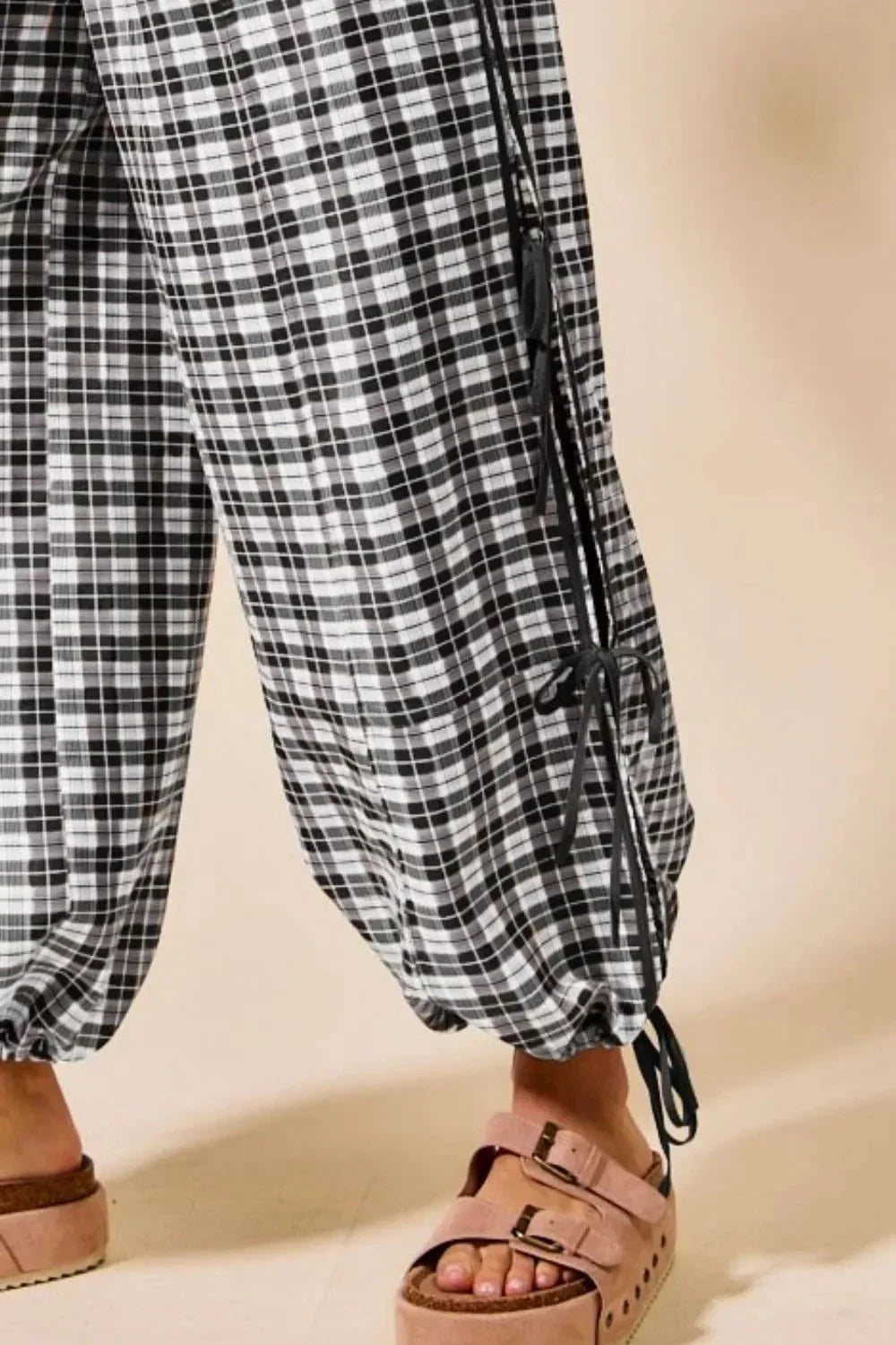 SO ME Plaid Elastic Waist Balloon Pants - VILLA FASHION