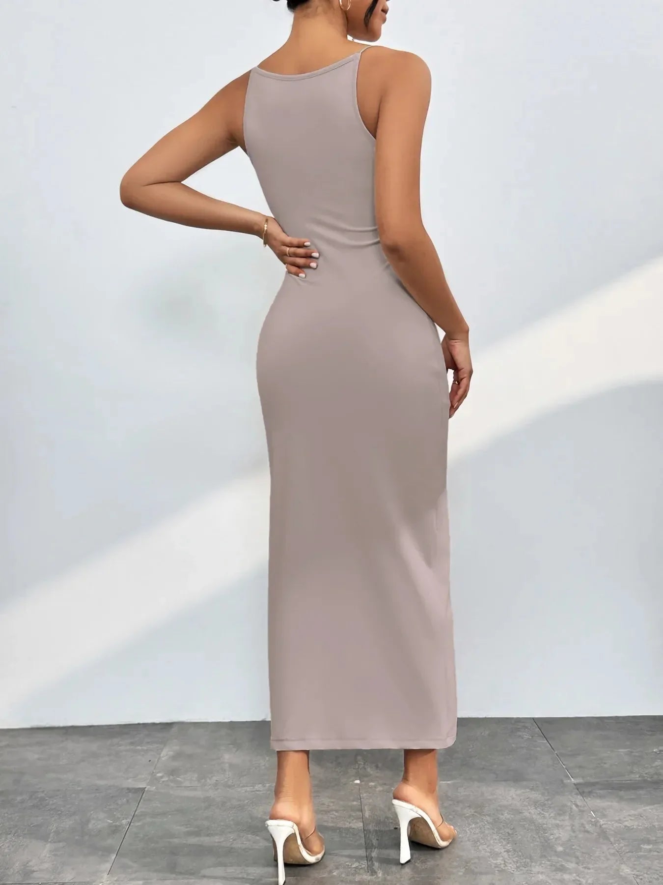 Spaghetti Straps Midi Bodycon Dress - VILLA FASHION