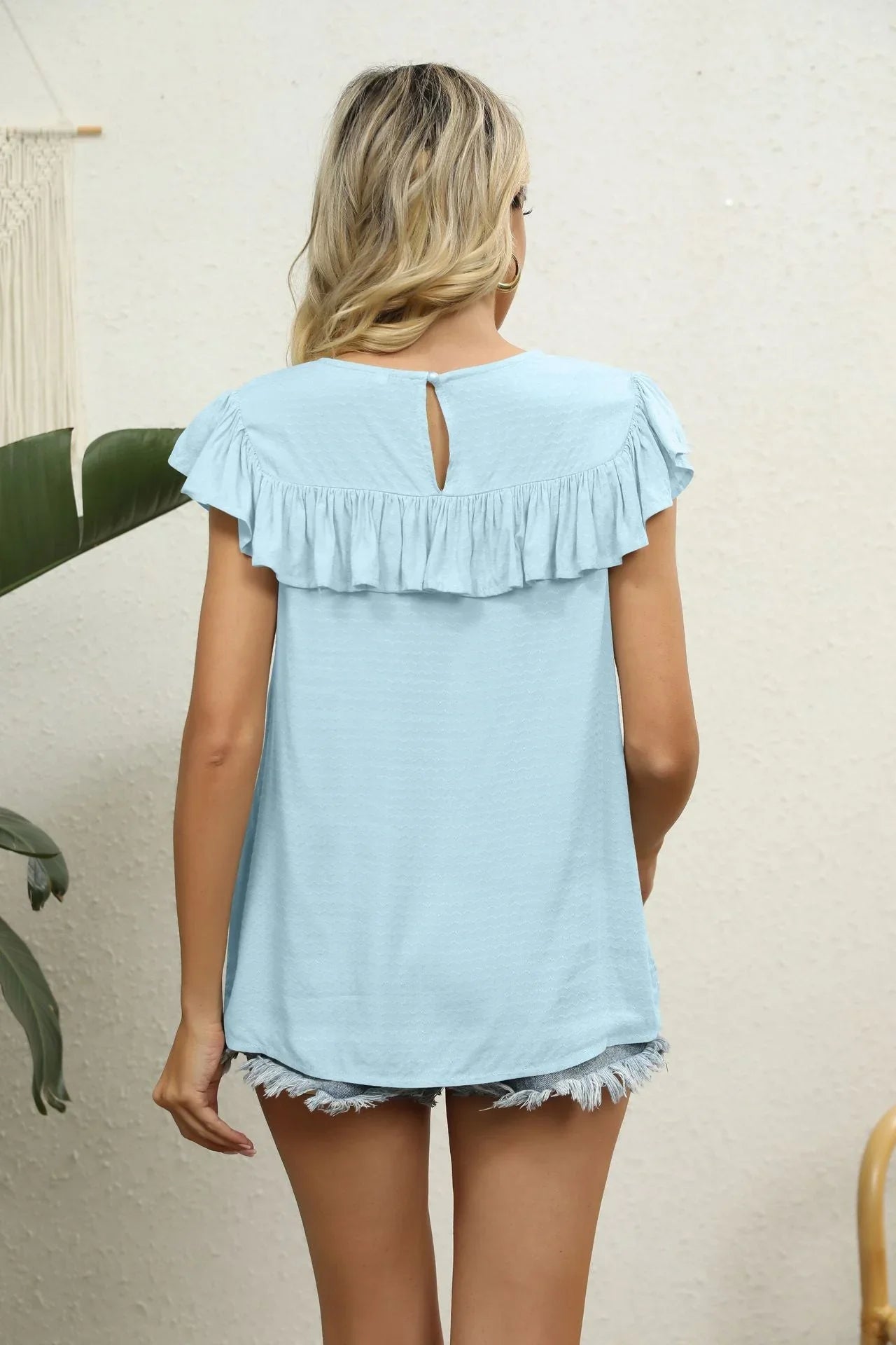 Spliced Lace Ruffled Blouse - VILLA FASHION