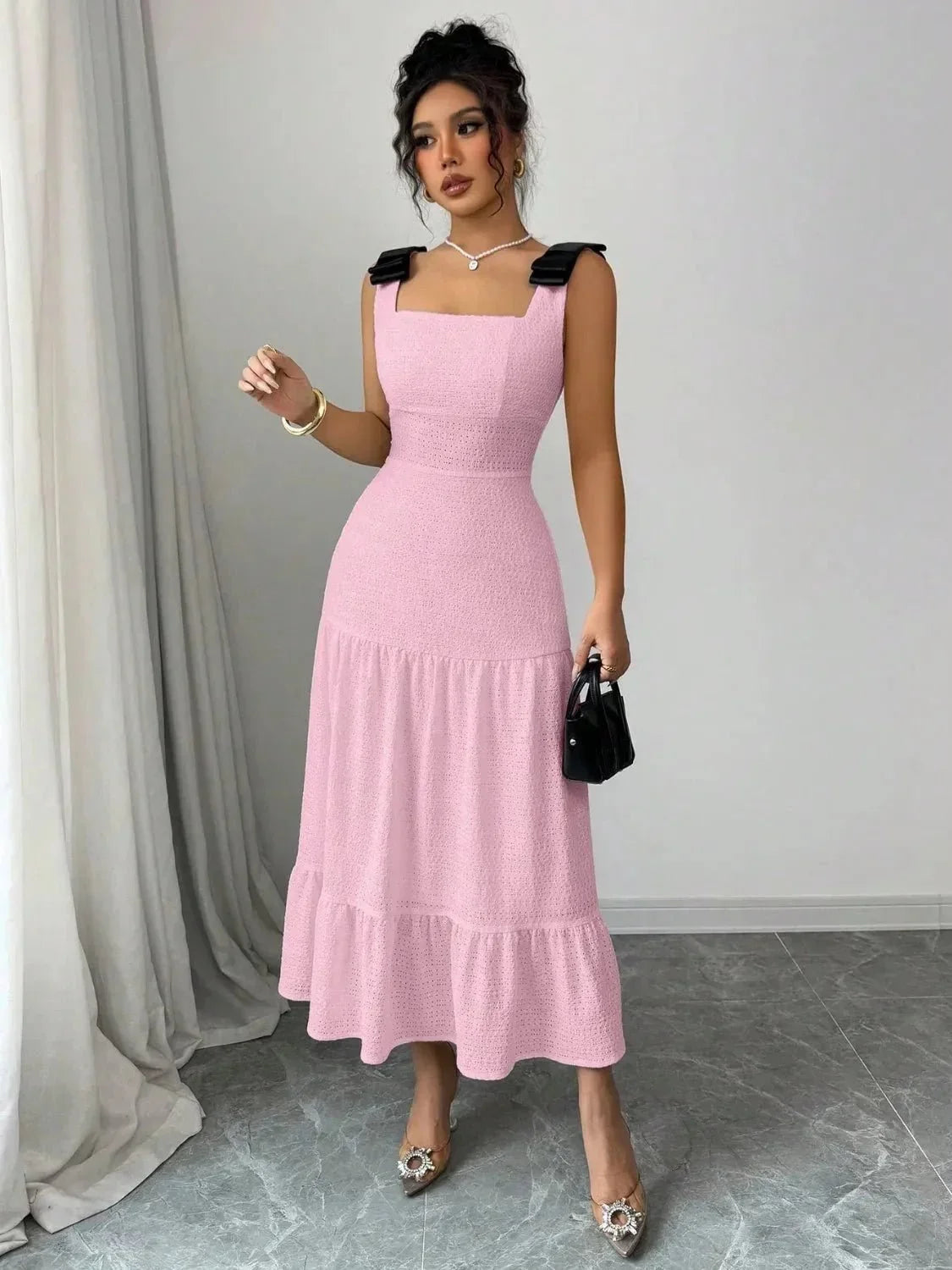 Square Neck Wide Strap Dress - VILLA FASHION