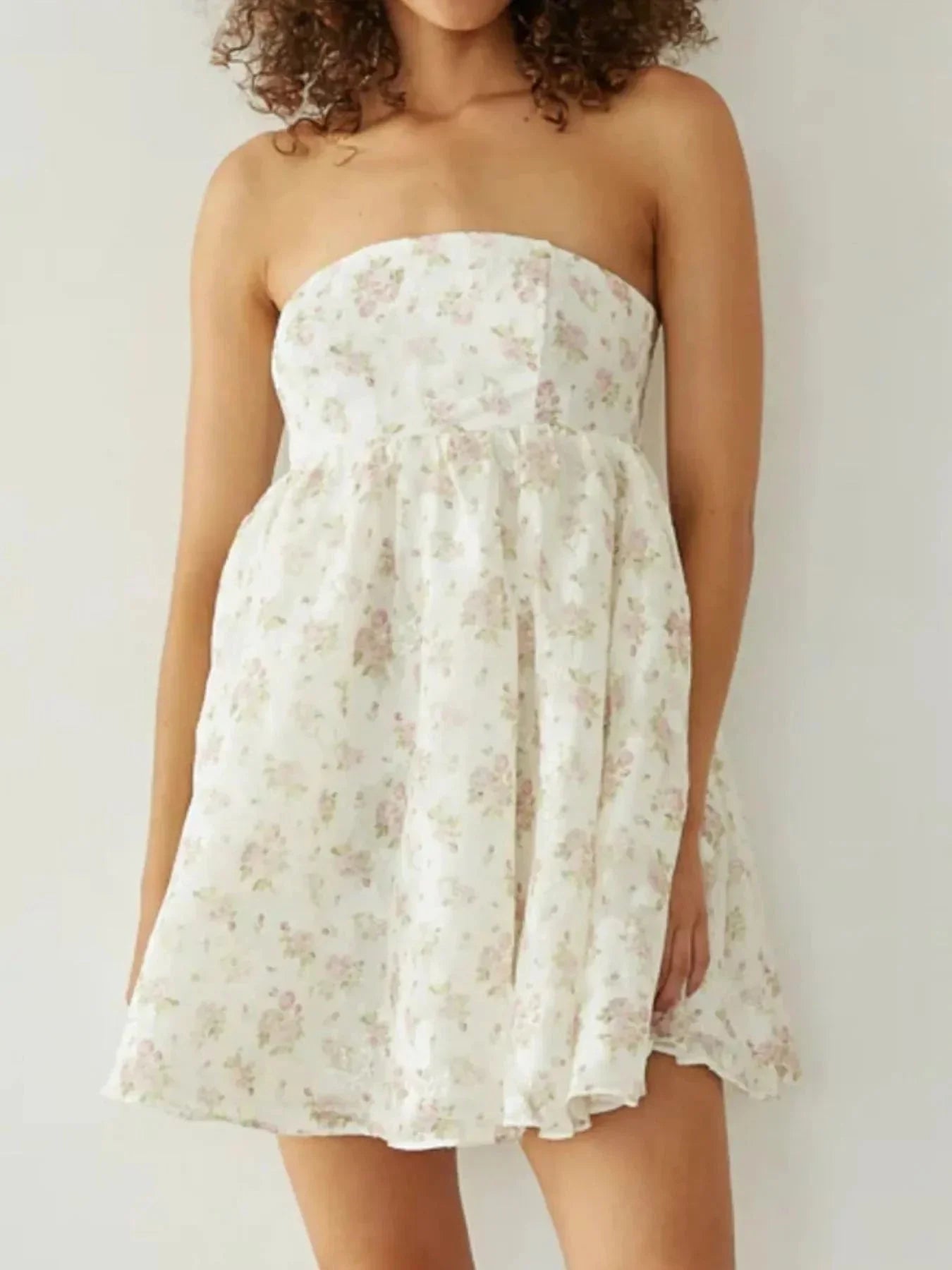 Strapless Floral Print Summer Dress - VILLA FASHION